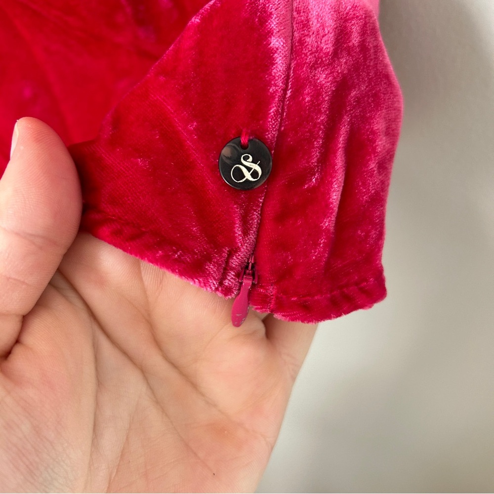 Scotch & Soda Blouse Pink Fitted Puff Sleeve Velvet Planet Love Ruched Top - Picture 5 of 14